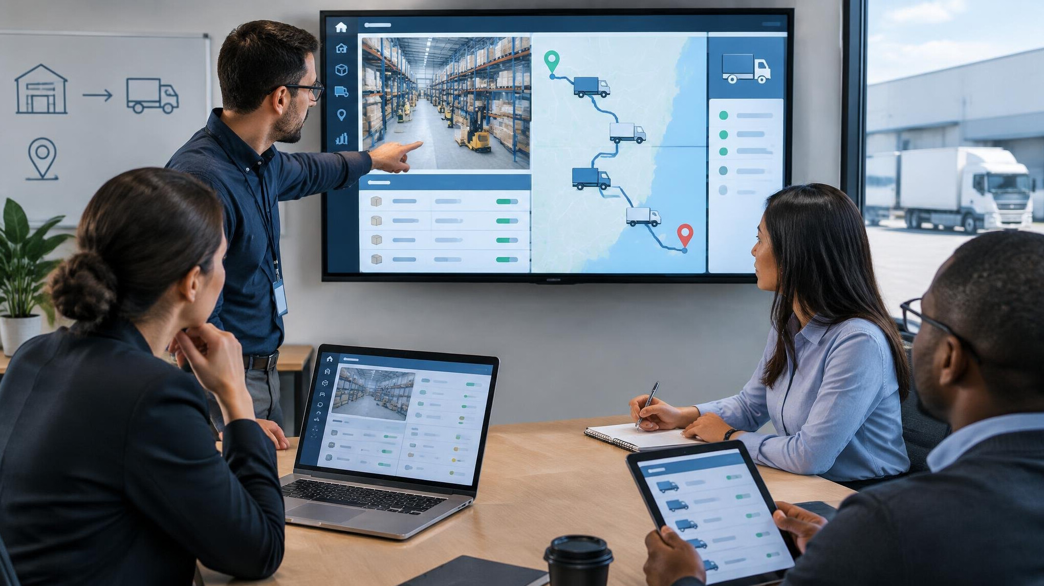 logistics team reviewing software