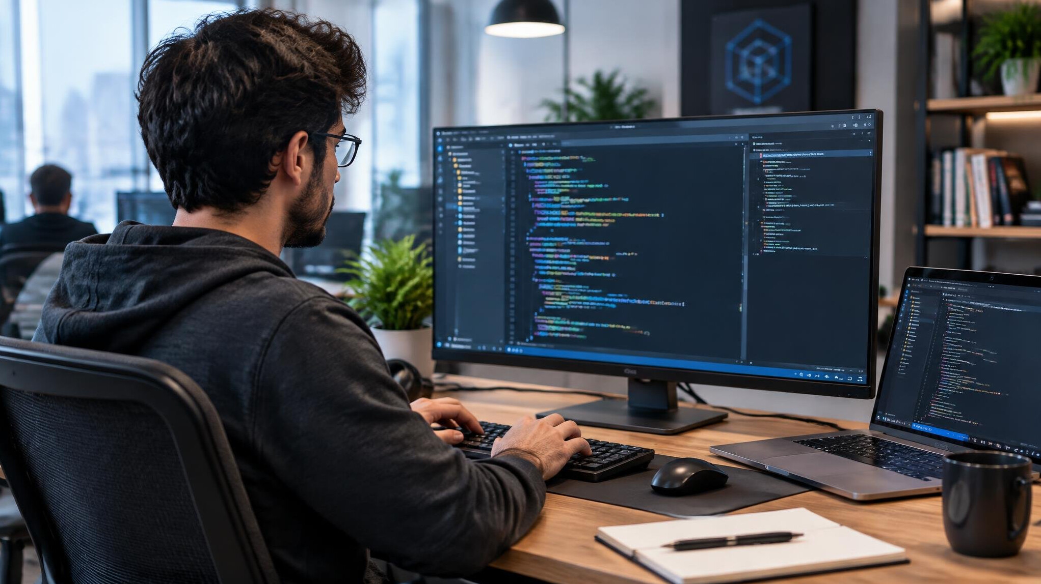 programmer coding at desk